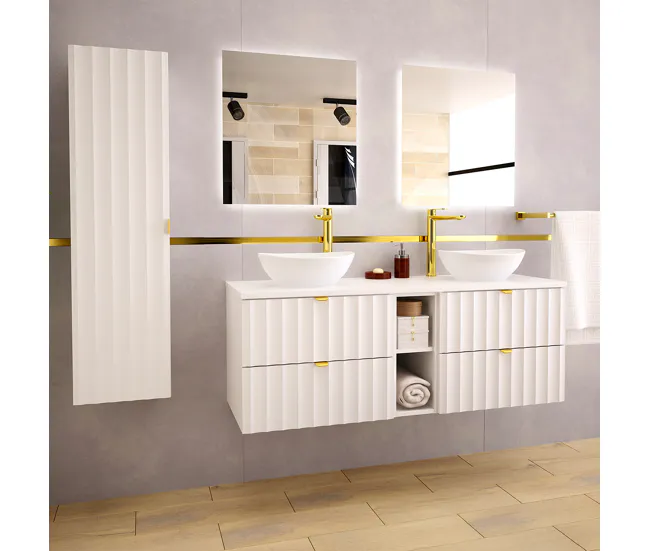 Mueble doble lavabo 140cm 2 compartimientos Lexa Blanco