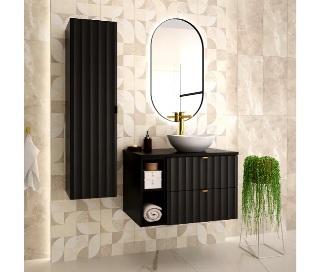 Mueble lavabo individual 80cm 2 compartimientos Lexa Negro