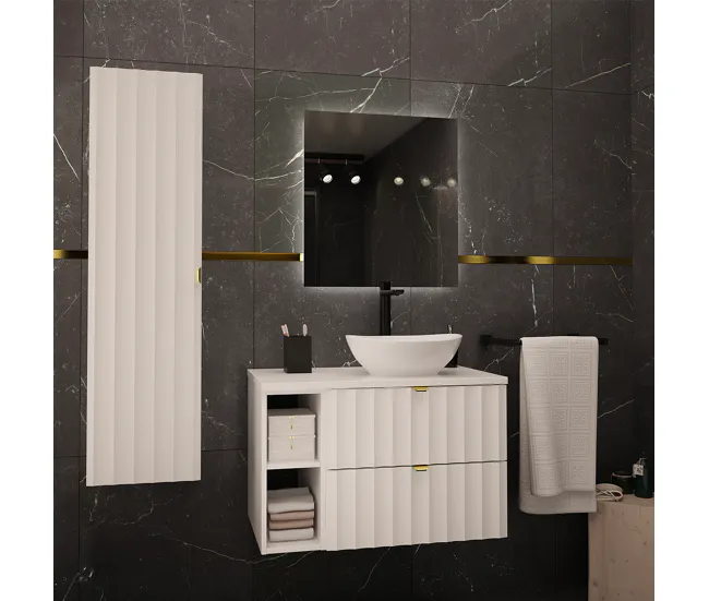 Mueble lavabo individual 80cm 2 compartimientos Lexa Blanco