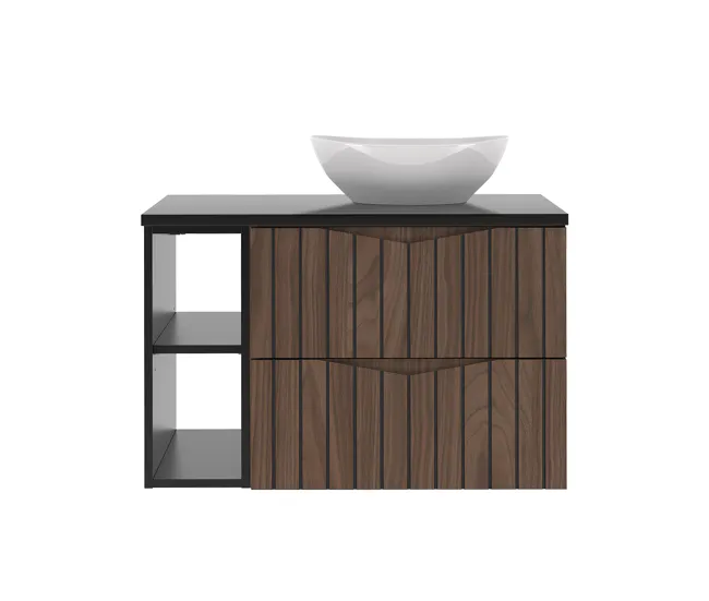 Mueble lavabo individual 80cm 2 compartimientos Siena madera y negro