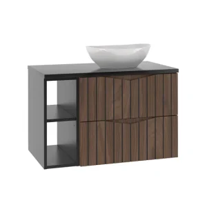 Mueble lavabo individual 80cm 2 compartimientos Siena madera y negro
