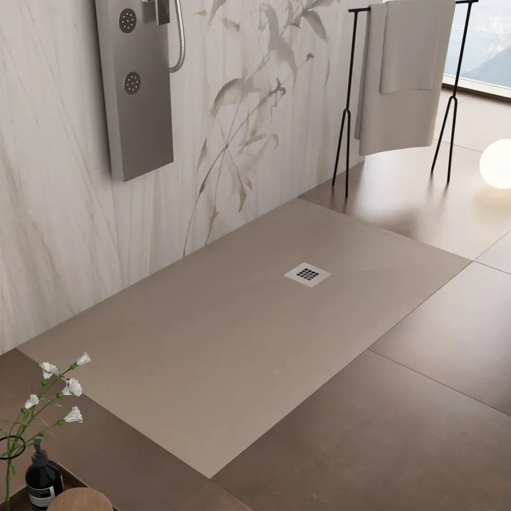 Piatto Doccia 100X140 effetto Ardesia realizzato marmo resina Relax Design Rocky - Tortora