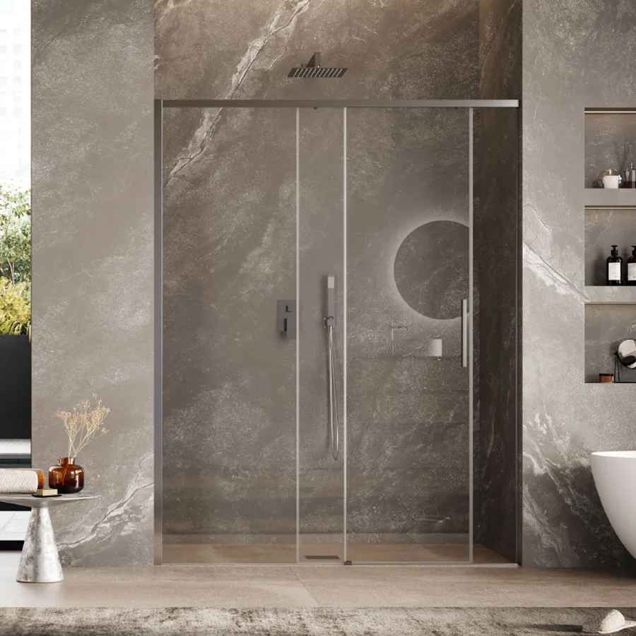 Porta doccia scorrevole per nicchia da 110 cm cristallo da 6 mm con profilo alluminio Cromato lucido versione Sinistra