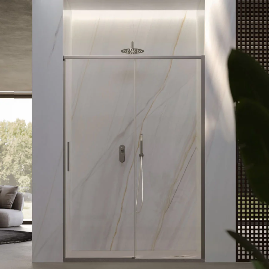 Porta doccia scorrevole per nicchia da 130 cm cristallo da 6 mm con profilo alluminio Cromato lucido versione Destra