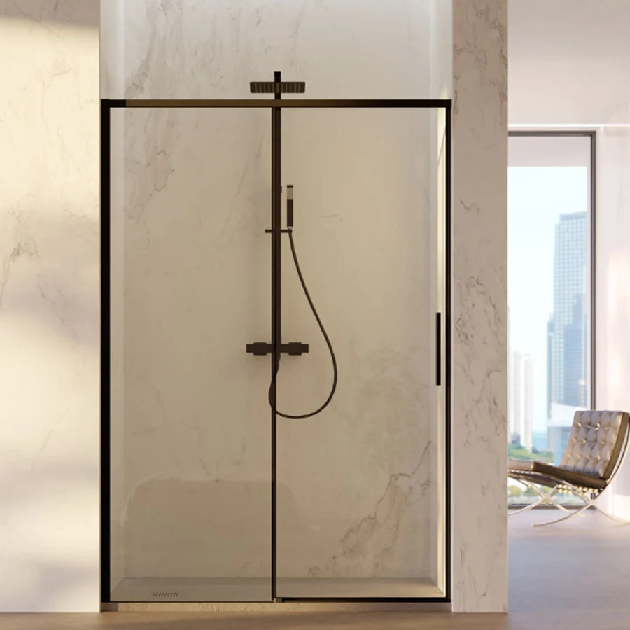 Porta doccia scorrevole per nicchia da 150 cm cristallo da 6 mm con profilo alluminio Nero versione Sinistra
