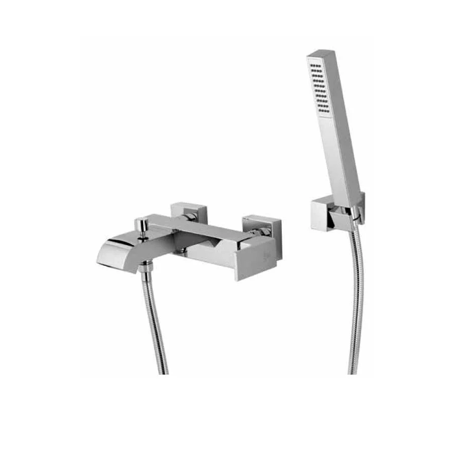 Rubinetto di forma quadrata per Vasca con set Doccia finitura cromata con corpo muro ottone collezione More di Argo Rubine...