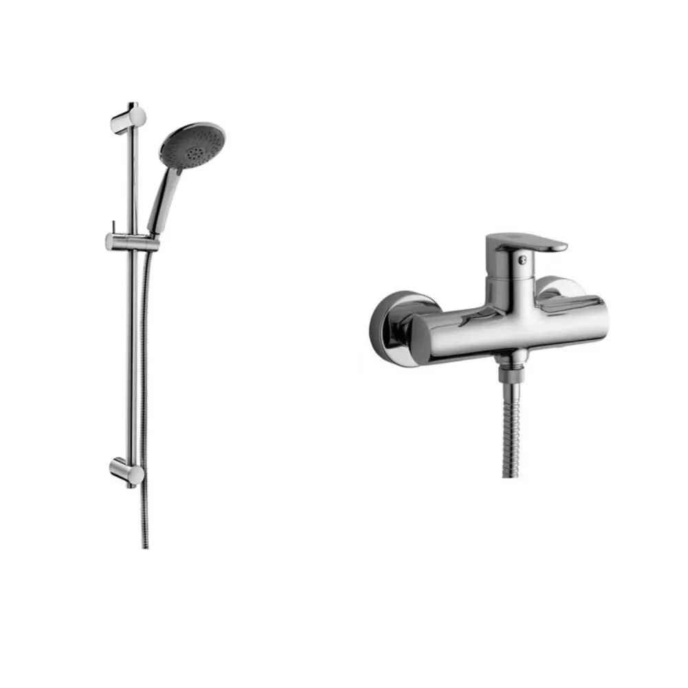 Set saliscendi con asta y adaptable en pvc plata Prestige y mezclador de ducha externo Green cromo Paffoni