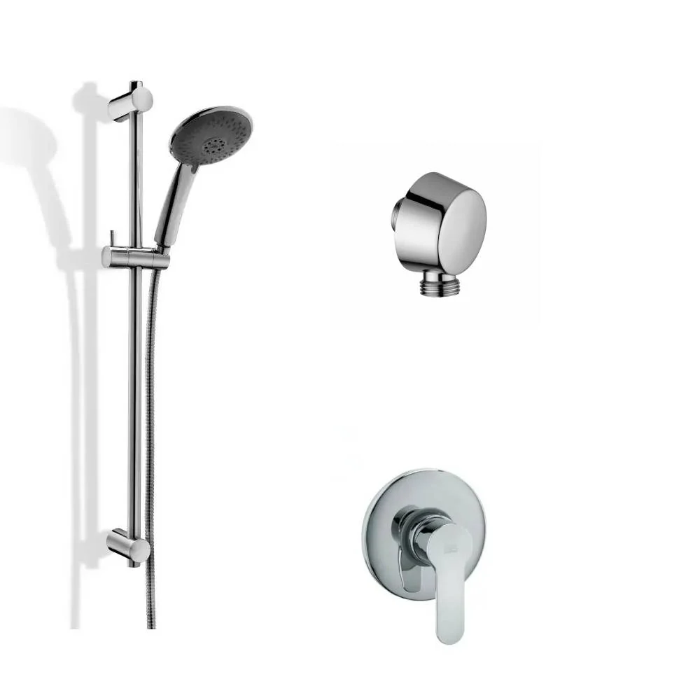 Set saliscendi doccia ottone cromato con miscelatore doccia incasso e presa acqua tonda muro