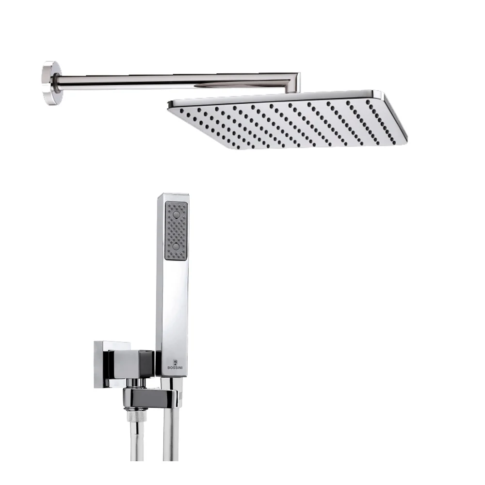 Soffione doccia cm 28x28 quadrato ottone cromato Bossini Cosmo un getto con kit duplex doccia Cube