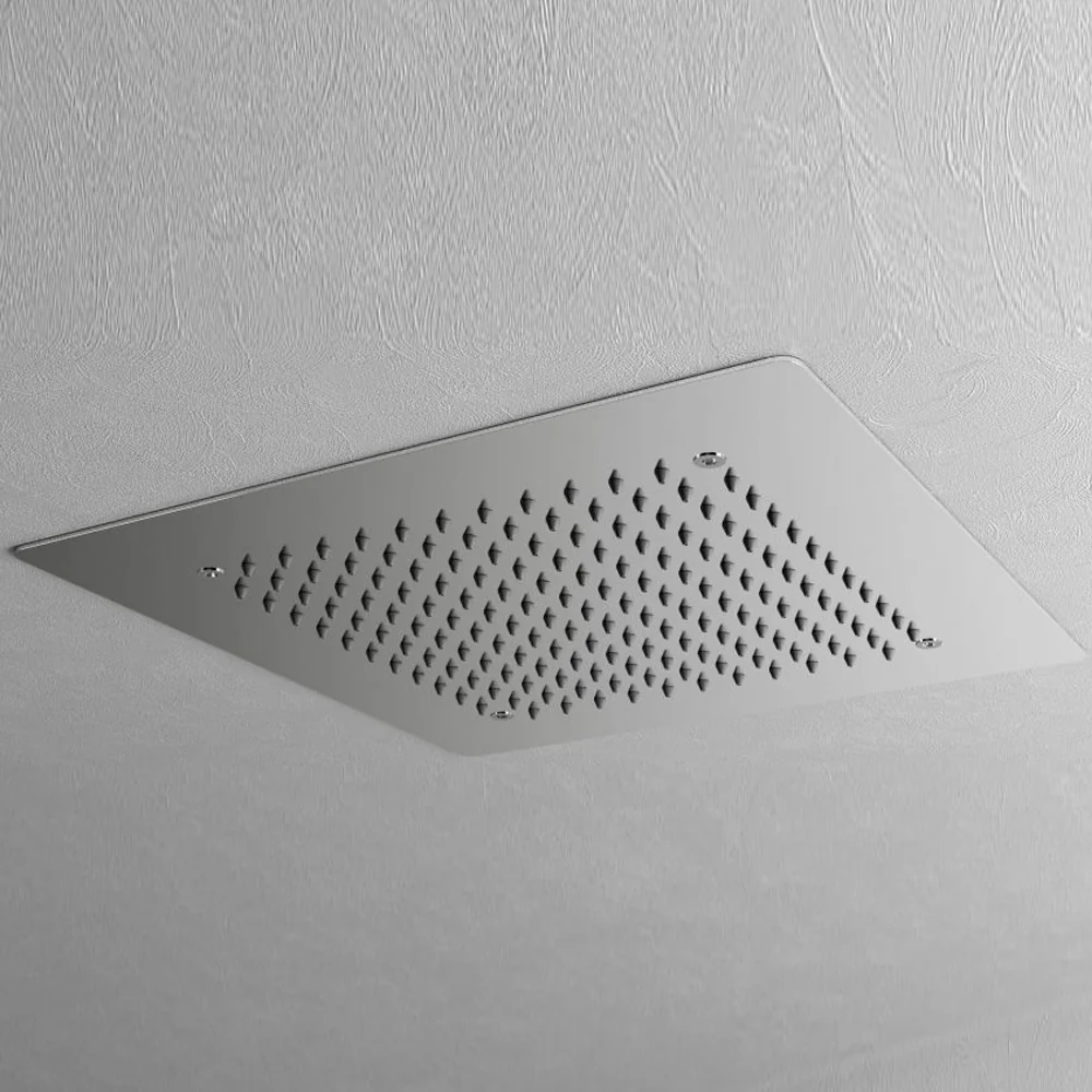 Soffione doccia ad incasso quadrato 35x35 acciaio inox spessore 2 mm con kit di installazione