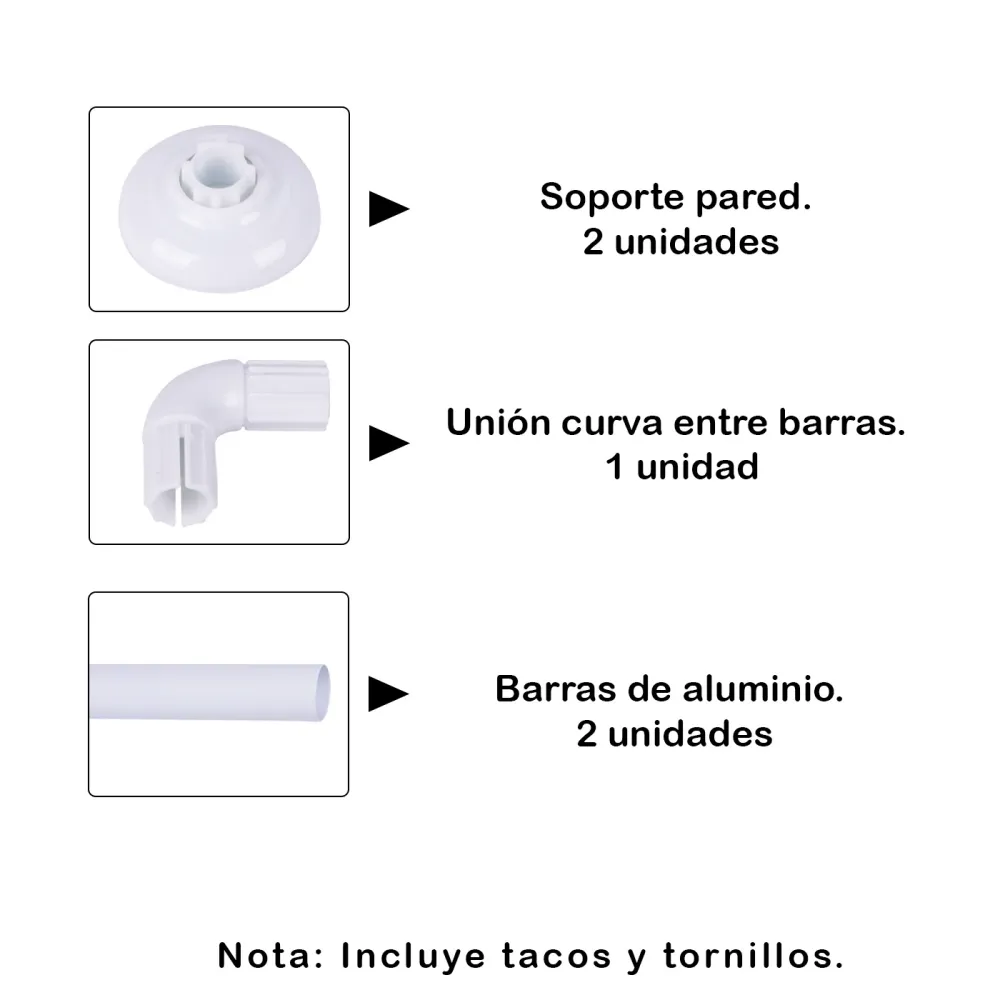 Barra de cortina de Ducha - Modelo L, blanco para Organización
