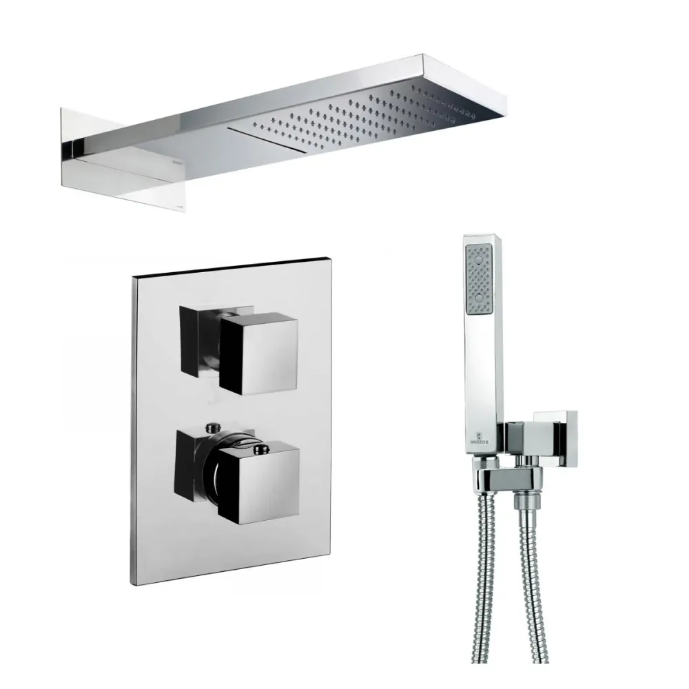 Canasta de Baño Set doccia Ares con soffione con cascata 2 getti, miscelatore termostatico e set duplex
