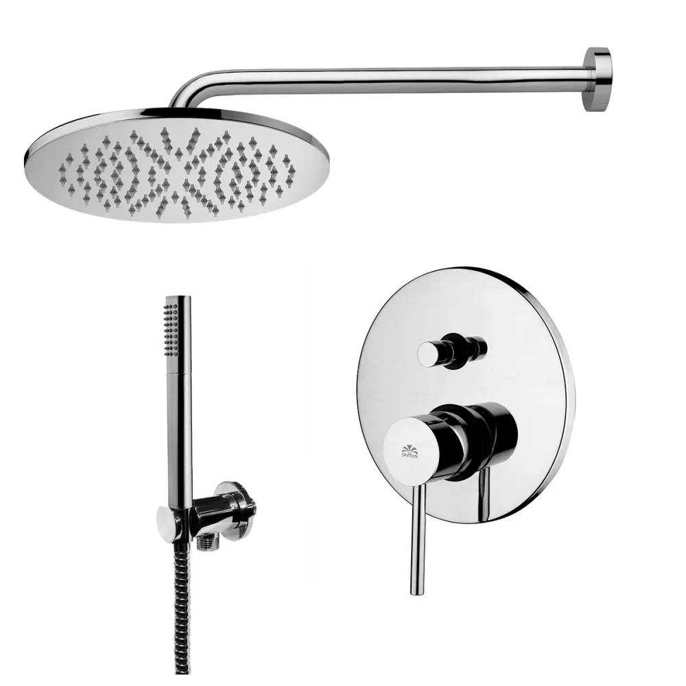Composizione doccia Stick con soffione tondo, miscelatore con deviatore e set duplex para Ahorrar Espacio