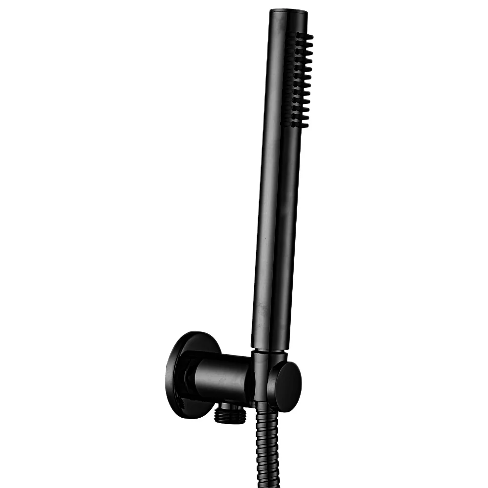 Jabonera de Pared Set de ducha dúplex Paffoni con toma de agua, versátil y ducha redonda de latón negro mate