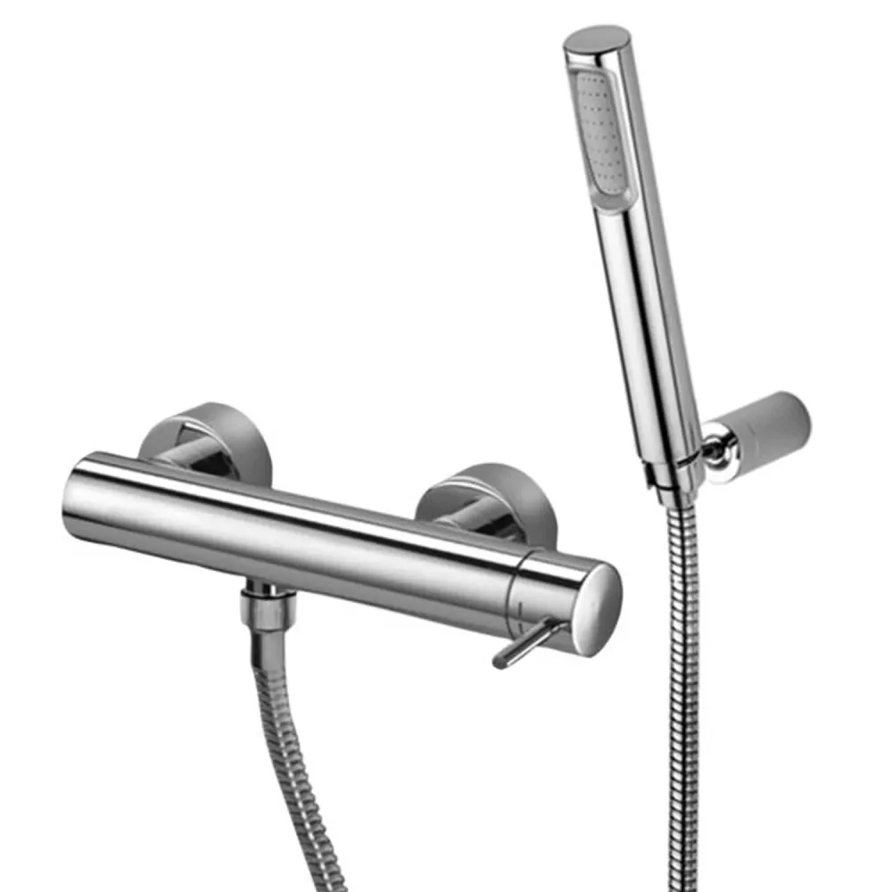Mezclador de ducha externo con soporte de pared y ducha Paffoni Light cromado para Ahorrar Espacio