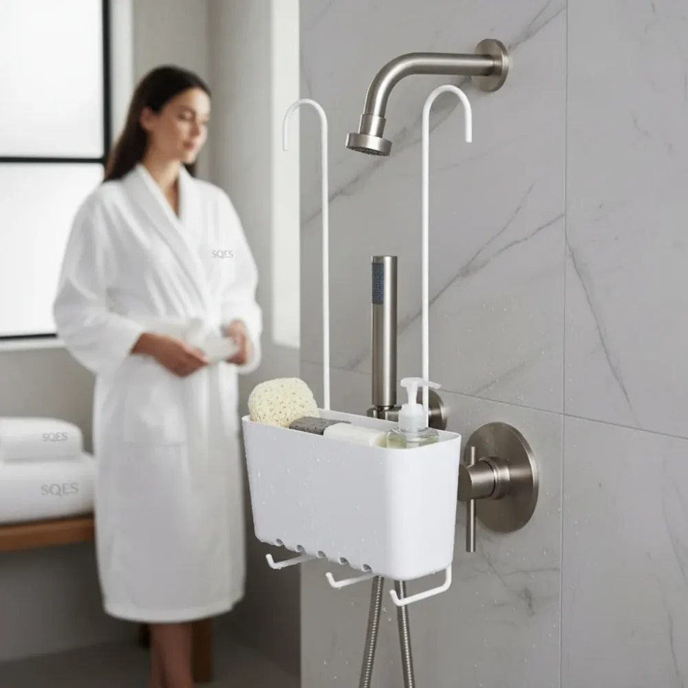 PANIER DE DOUCHE SUSPENDU - Inox Sans Perçage avec Crochets | Fácil Instalación | Sin Taladro