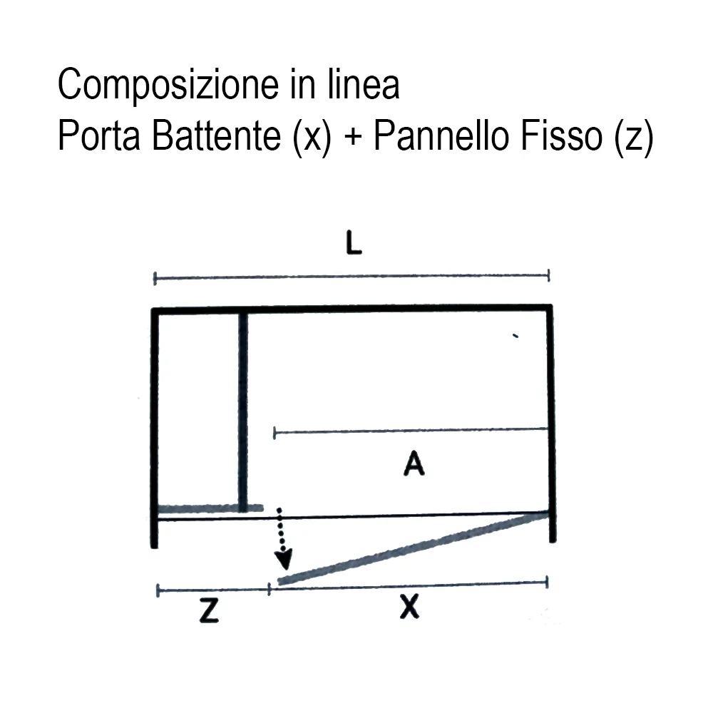 Porta doccia nicchia cm 150 Ermes con pannello fisso cm 80+ porta battente cm 70 cristallo temperato mm 6