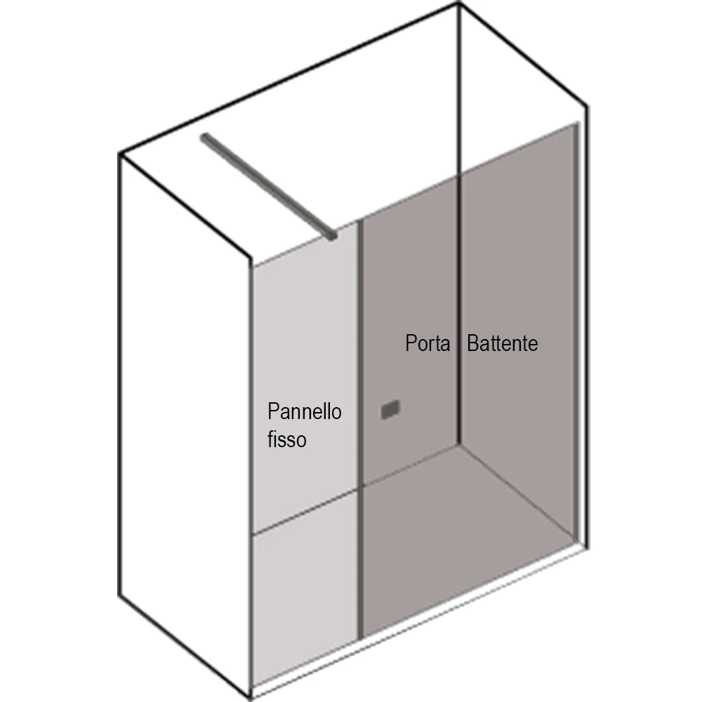 Porta doccia nicchia cm 150 Ermes con pannello fisso cm 80+ porta battente cm 70 cristallo temperato mm 6