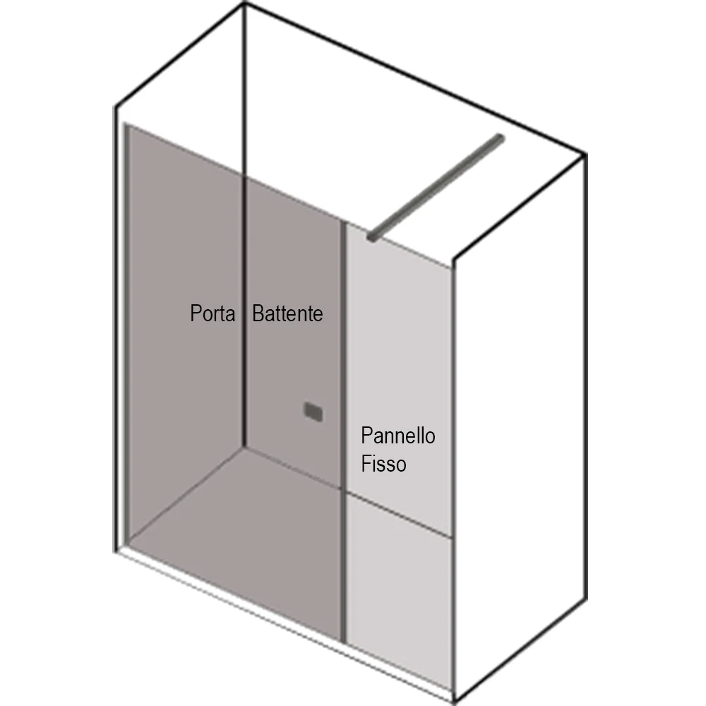 Porta doccia nicchia cm 150 Ermes con pannello fisso cm 80+ porta battente cm 70 cristallo temperato mm 6