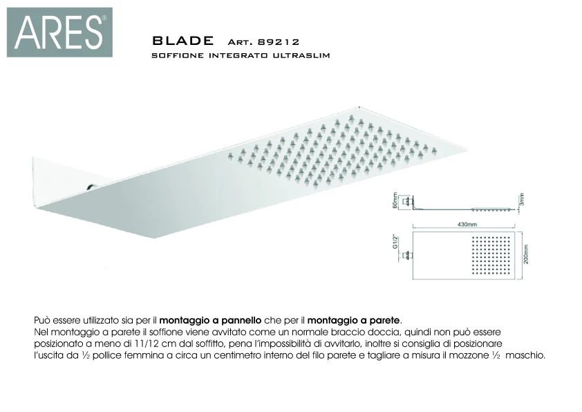 Set doccia Ares con soffione acciaio ultraslim, miscelatore termostatico 2 vie e set duplex para Baño Moderno