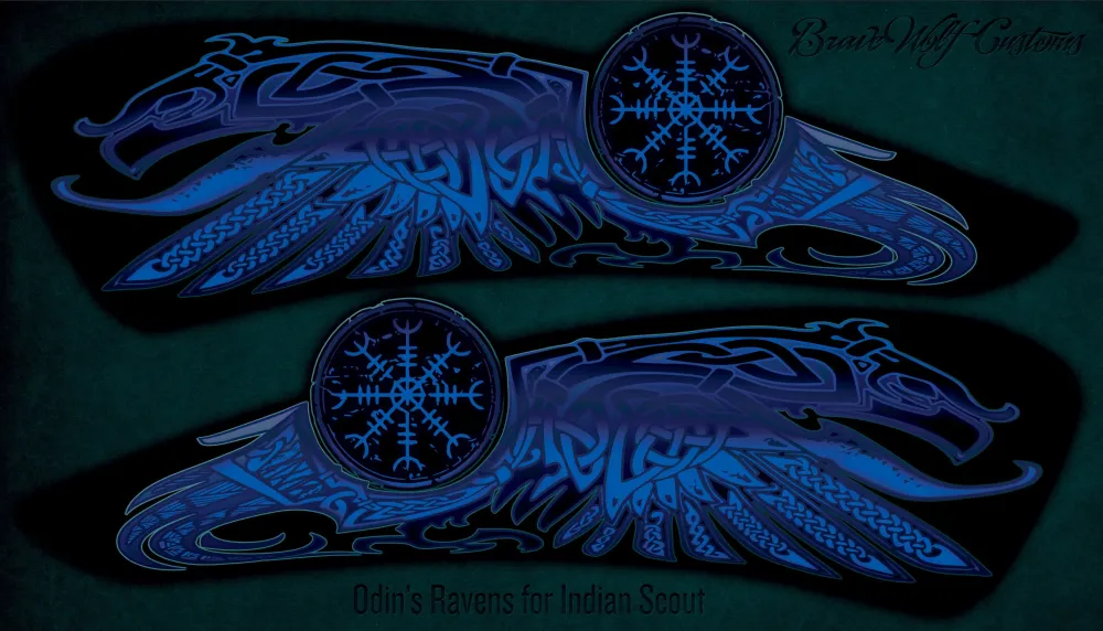 Calcomanías de tanque Odin's Ravens para Indian Scout - Azul