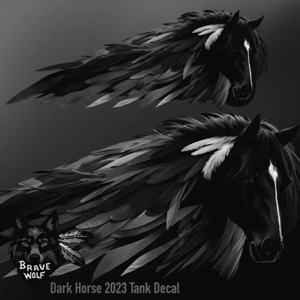 Dark Horse-2023 - Calcomaní estándar para tanque en blanco y negro
