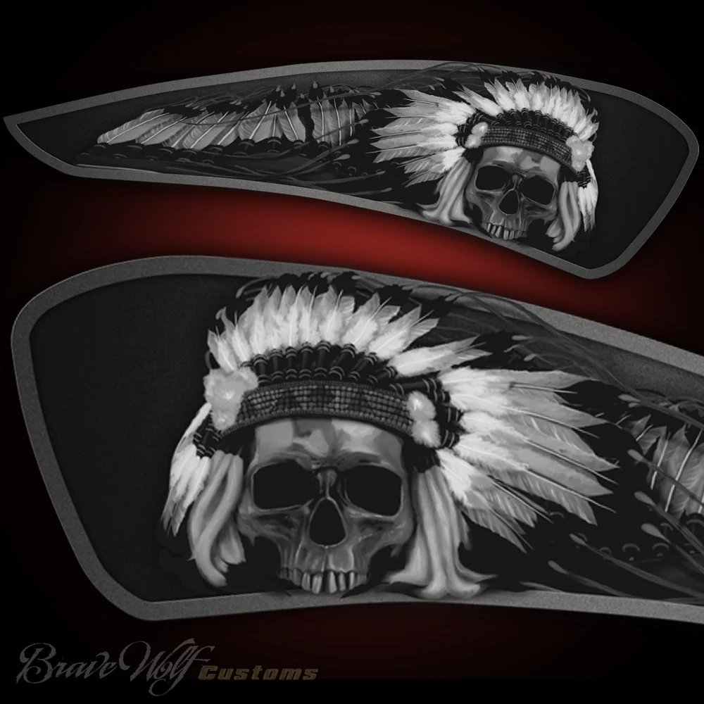 FLAMANTE Skull Warbonnet - Explorador indio - Tanque completo en blanco y negro