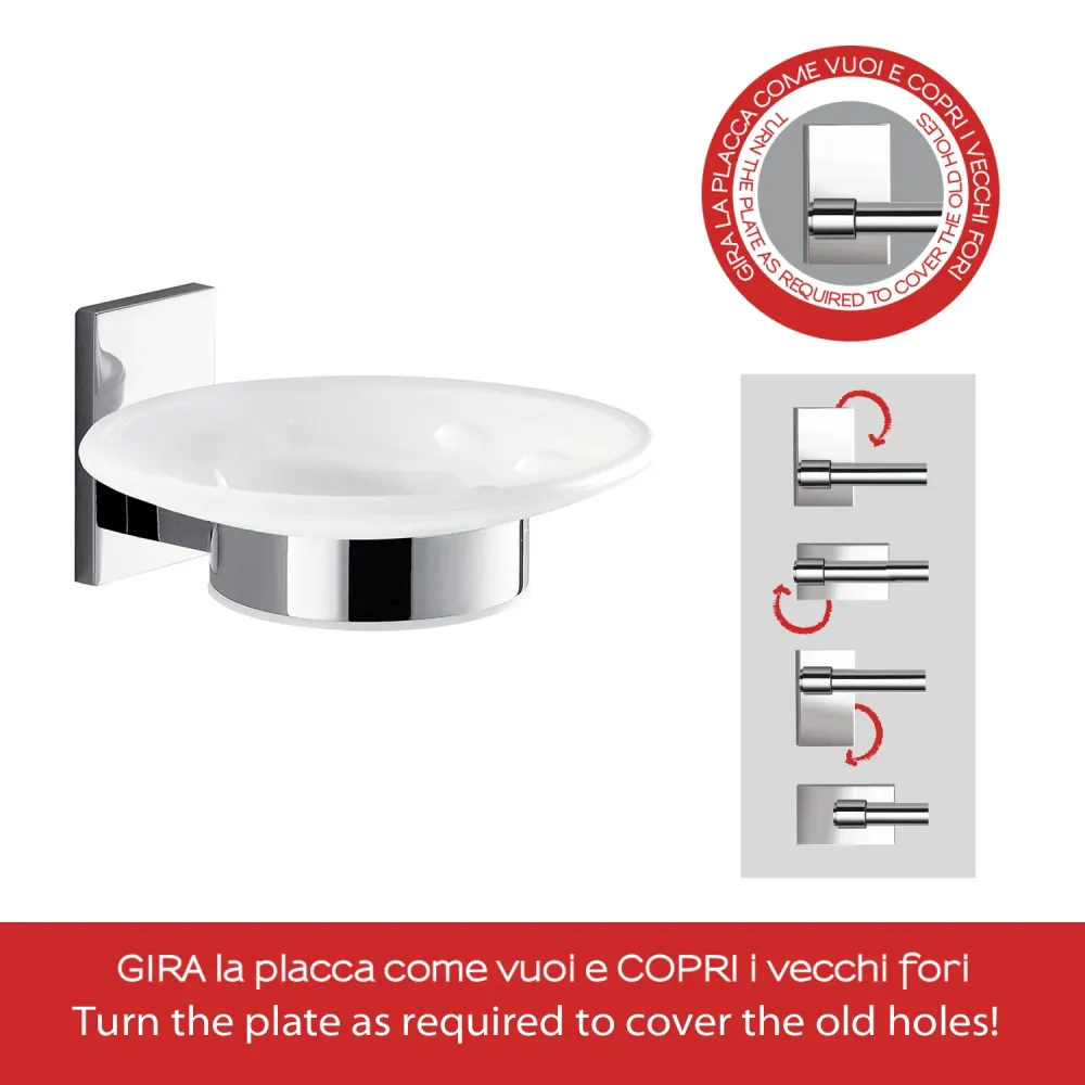 Gedy Portasapone Maine acciaio inox, Cromall e vetro satinato per fissaggio incollo