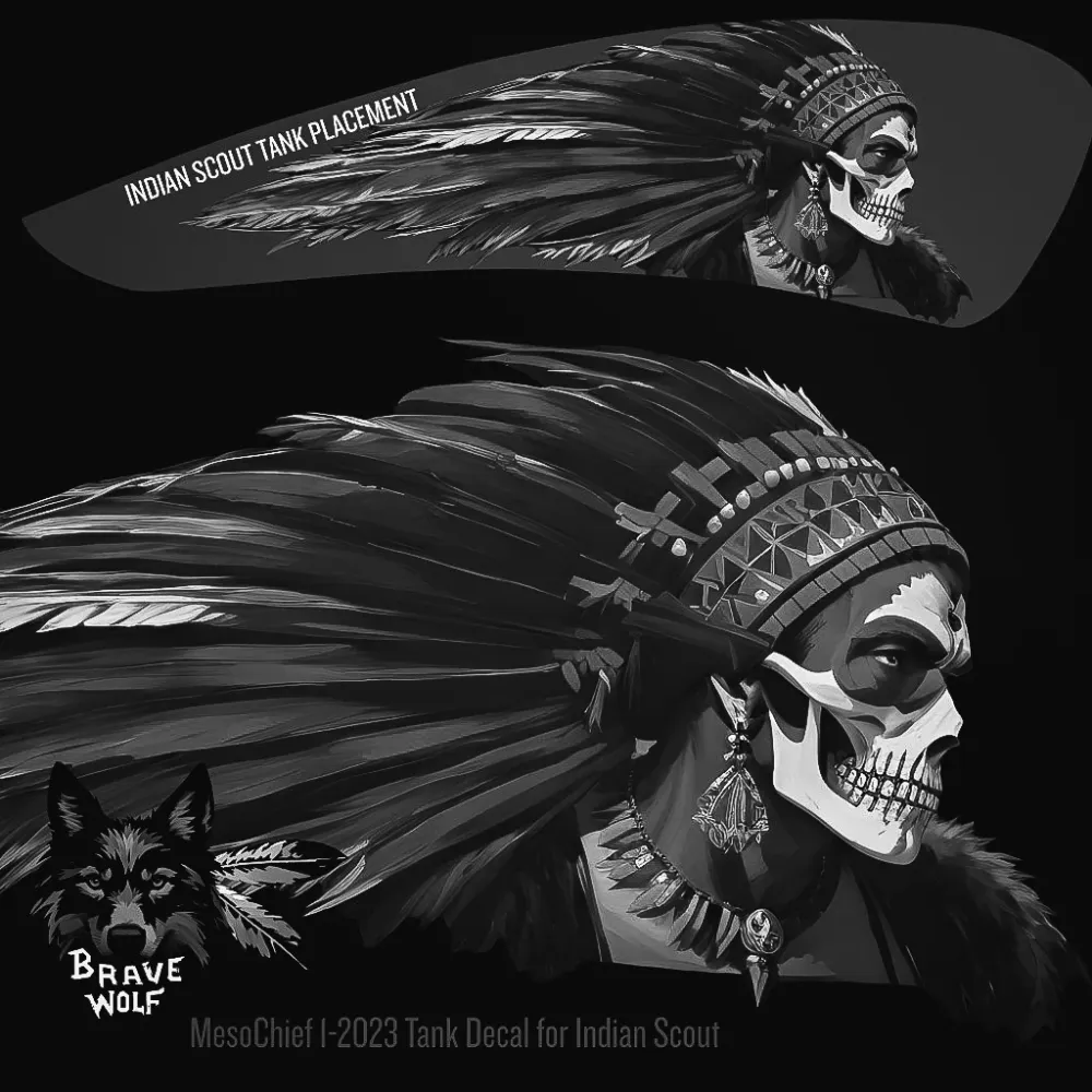 MesoChief 1-2023 - Calcomaní de tanque Indian Scout, en blanco y negro