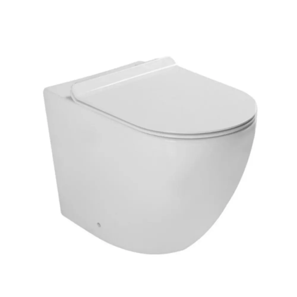 Par de sanitarios suelo filo muro Bathcore con tapa de inodoro incluida - serie Aura