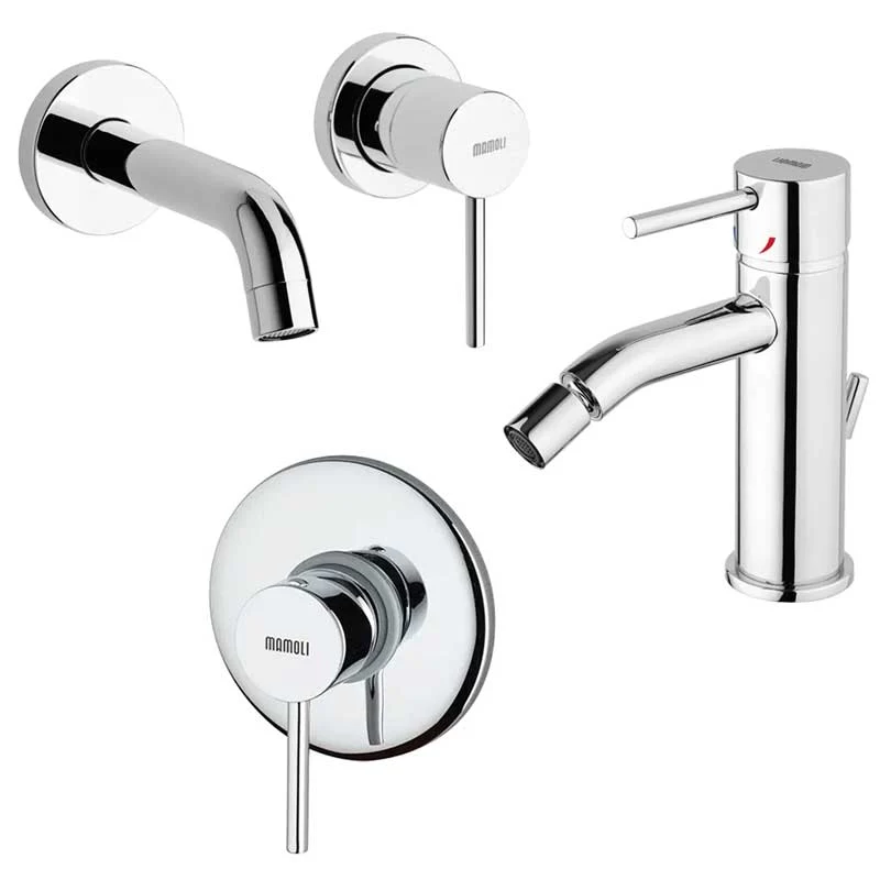 Set de grifos para ducha, lavabo empotrado y bidé con desagüe de latón cromado colección Pico de Mamoli Rubinetterie