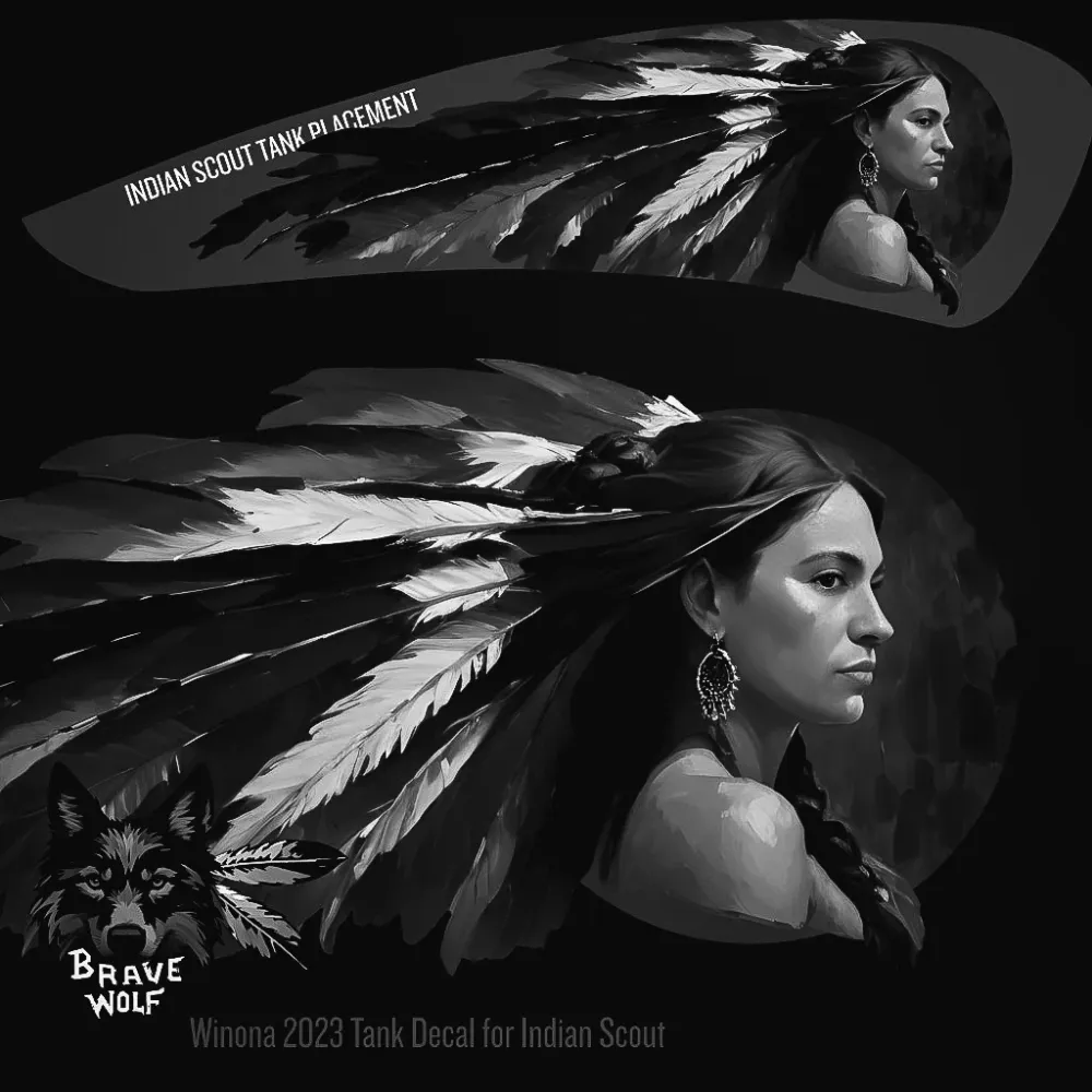Winona-2023 - Calcomaní de tanque explorador indio en blanco y negro