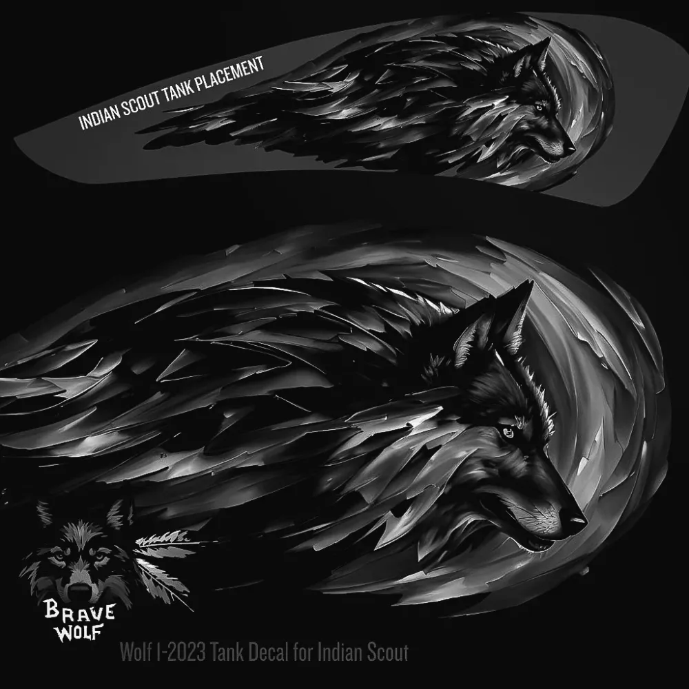 Wolf 1-2023 - Calcomaní para tanque Indian Scout, en blanco y negro