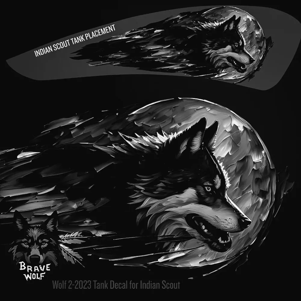 Wolf 2-2023 - Calcomaní para tanque Indian Scout, en blanco y negro
