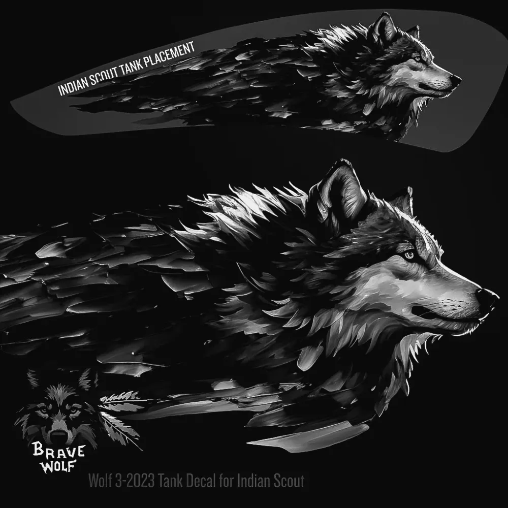 Wolf 3-2023 - Calcomaní para tanque Indian Scout, en blanco y negro