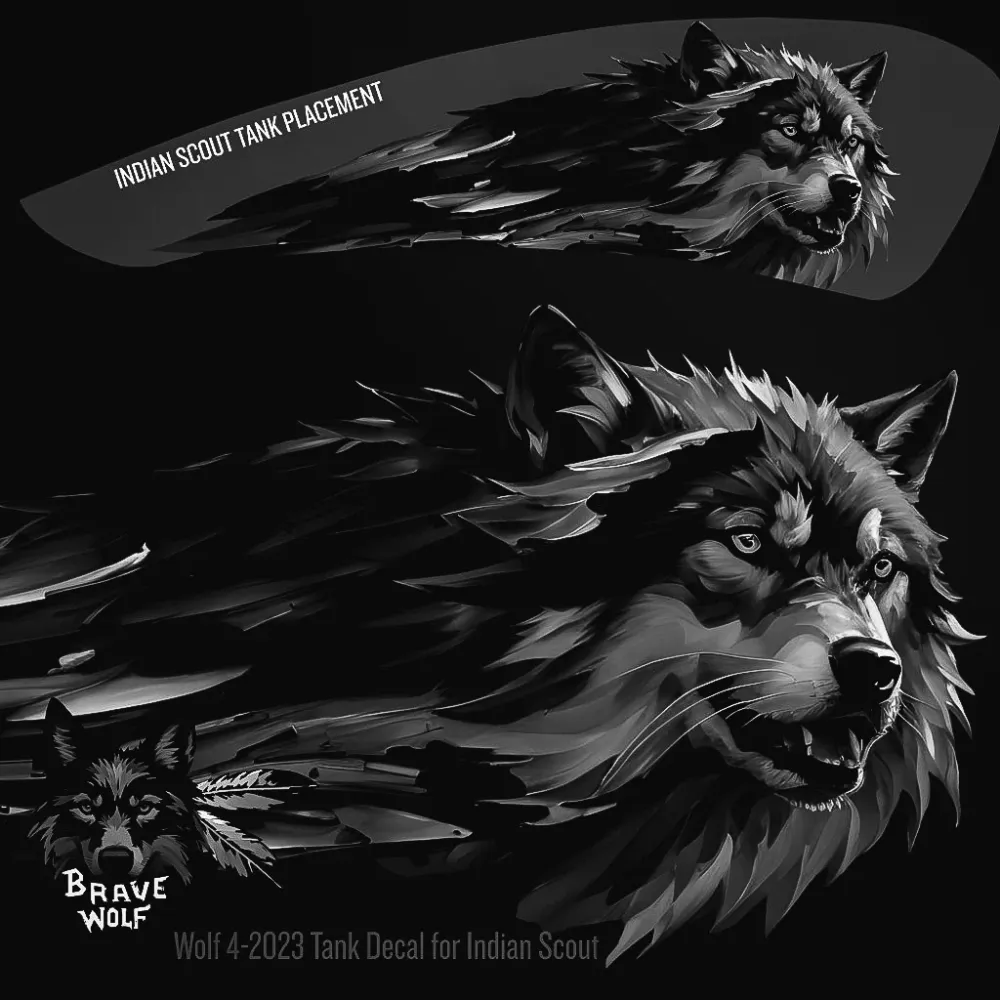 Wolf 4-2023 - Calcomaní para tanque Indian Scout, en blanco y negro