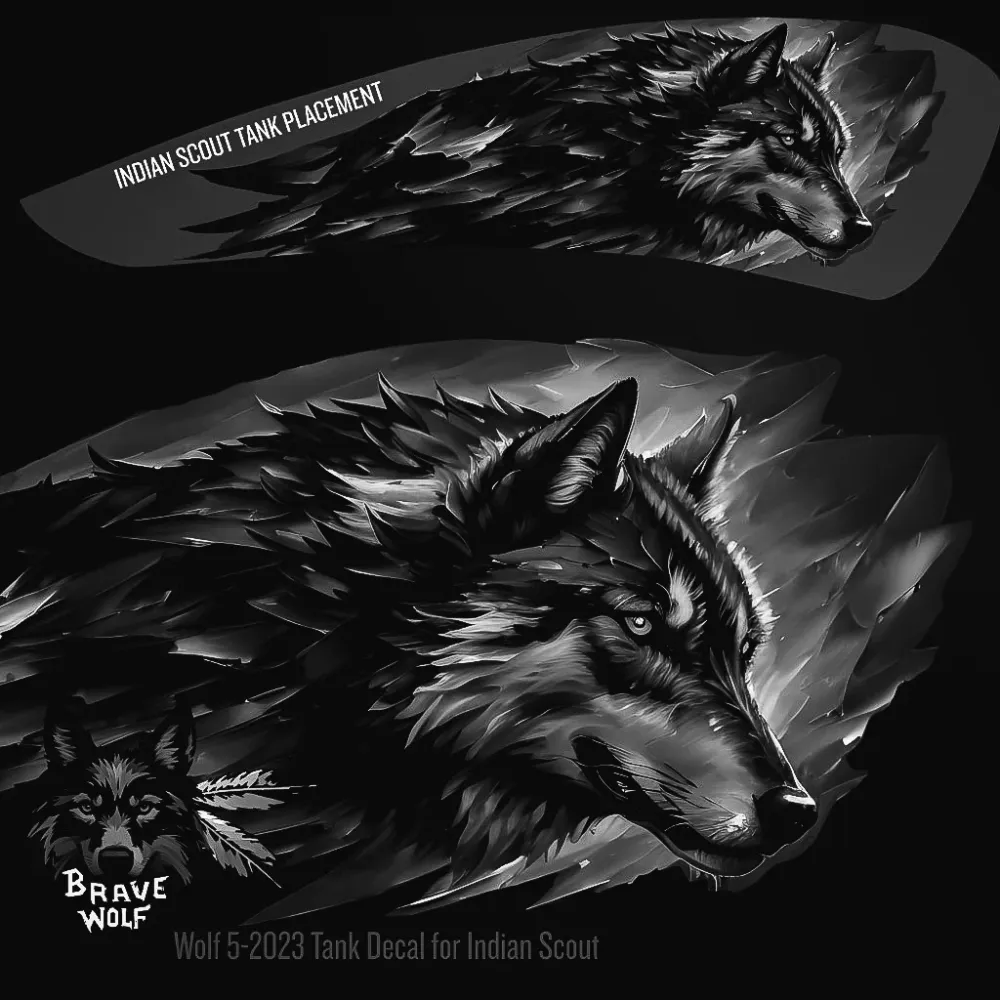 Wolf 5-2023 - Calcomaní para tanque Indian Scout, en blanco y negro