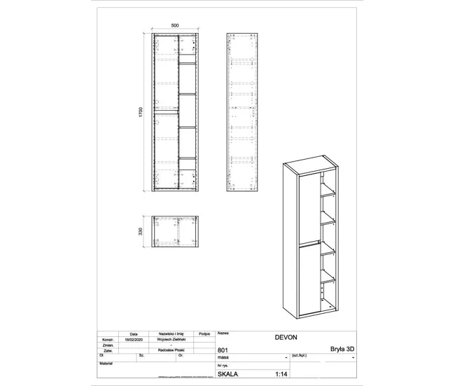 Armario Alto DEVON HC50 2D 50x33x170 Beige