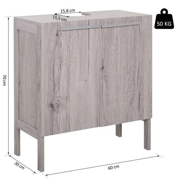 Armario bajo para lavabo Kleankin 2 puertas auténtico 70x60x30 cm