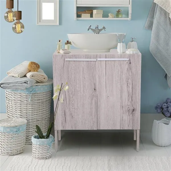 Armario bajo para lavabo Kleankin 2 puertas auténtico 70x60x30 cm