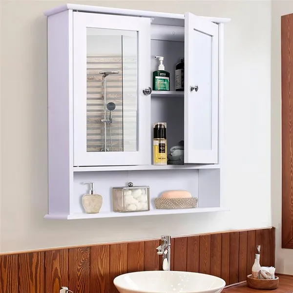 Armario de baño con espejo blanco 56x13x58 cm para Organización
