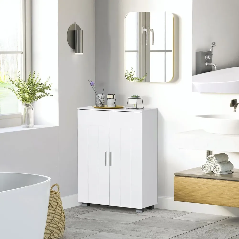 Armario de baño Hilo Kleankin 2 puertas + 2 estantes ajustables blanco 80x60x30 cm en Madera Tratada