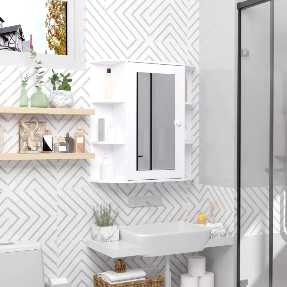 Armario de baño Kabun Homcom con espejo blanco 63x66x17 cm con Compartimentos