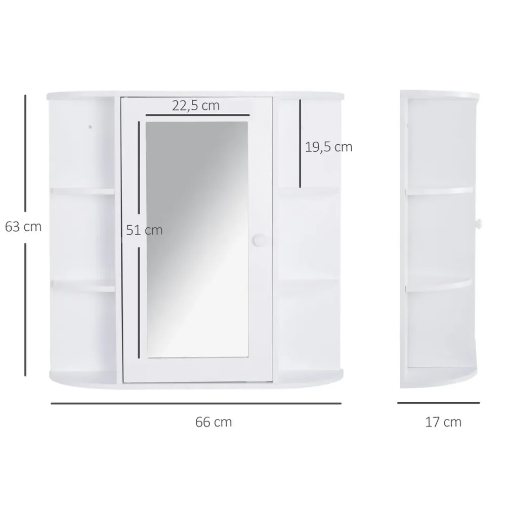 Armario de baño Kabun Homcom con espejo blanco 63x66x17 cm con Compartimentos