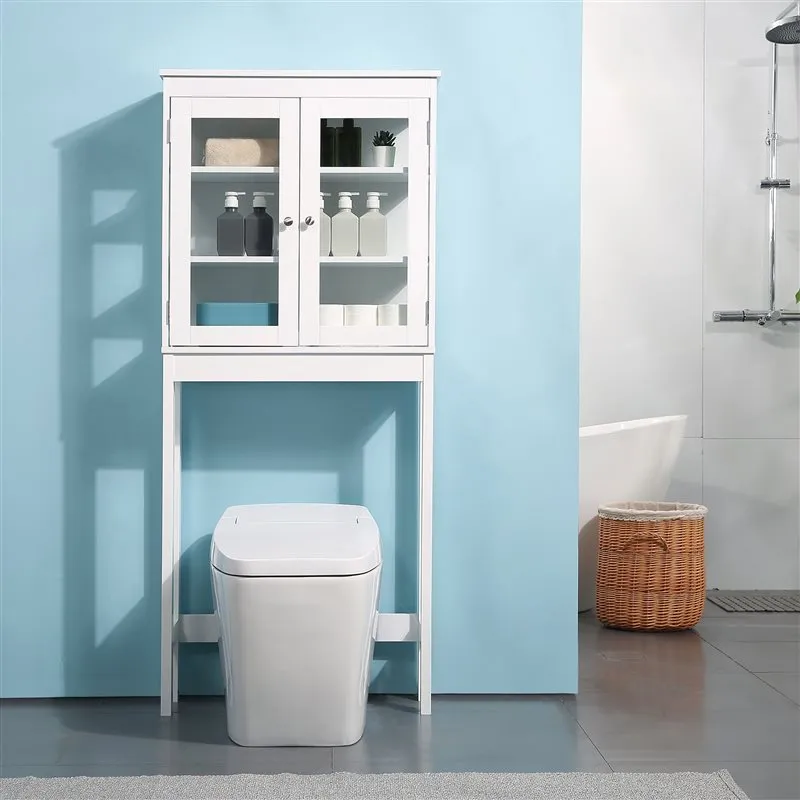 Armario de baño Kleankin sobre inodoro blanco 160x62,4x24,5 cm | Impermeable | Fácil Limpieza