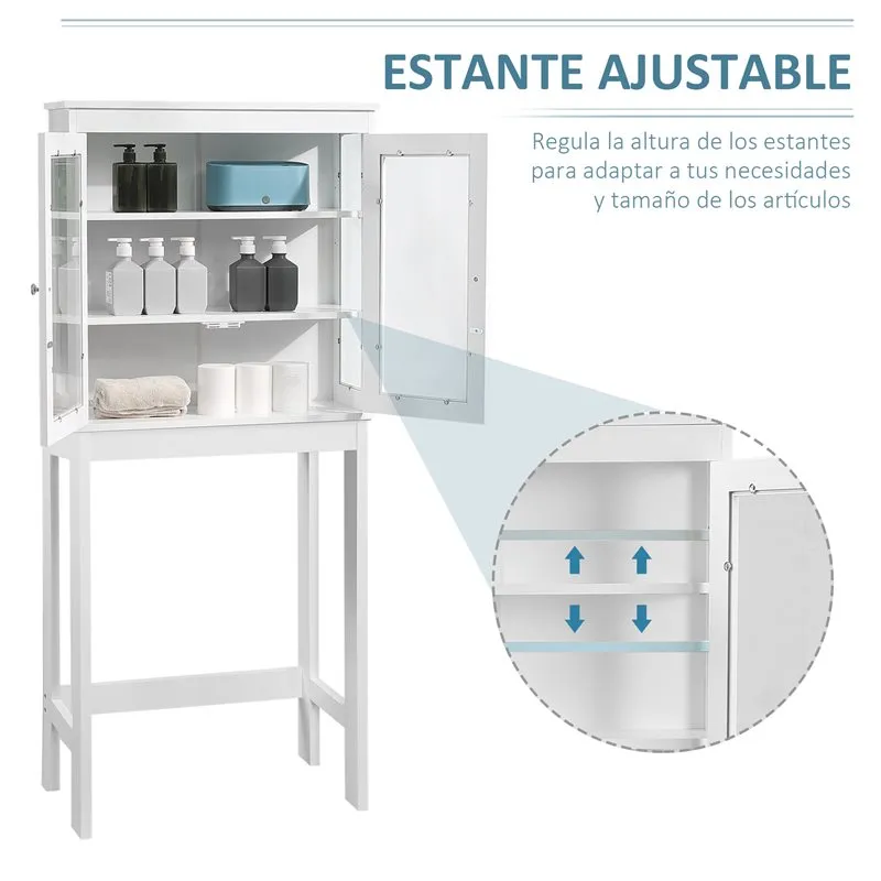 Armario de baño Kleankin sobre inodoro blanco 160x62,4x24,5 cm | Impermeable | Fácil Limpieza
