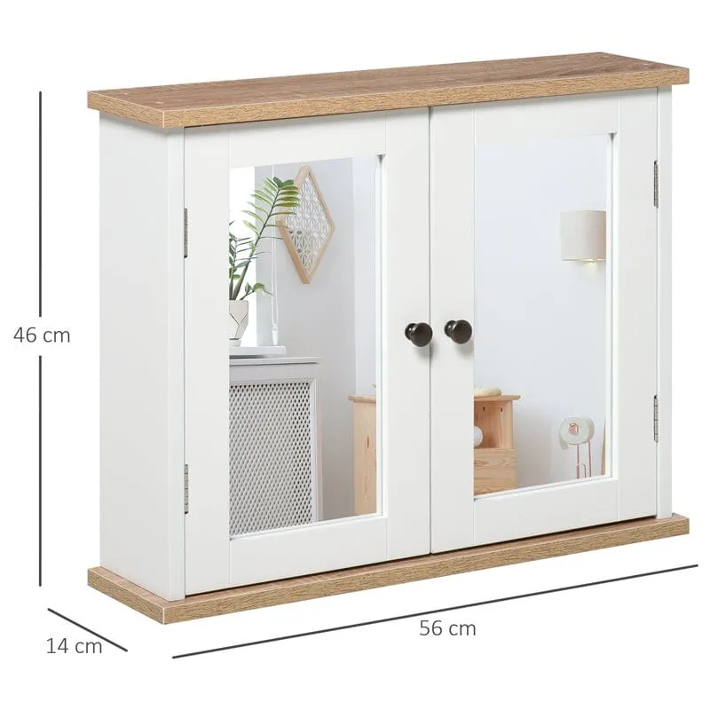 Armario de Lavabo Armario de baño colgante Kleankin 2 puertas con espejo blanco/natural 46x56x14 cm