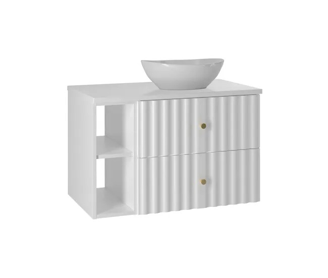 Armario de Lavabo Conjunto de muebles con lavabo individual 80cm 2 compartimientos y columna Izae Blanco