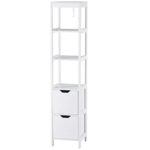 Armario de Lavabo kleankin Armario Grande de Baño Multiusos Mueble Columna con 3 Estantes Abiertos y 2 Cajones de Almacena...