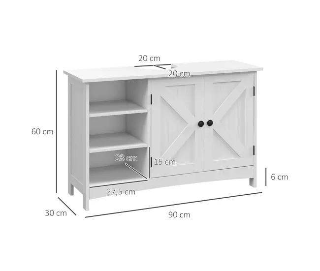 Armario de Lavabo kleankin Mueble para Debajo del Lavabo de Madera Mueble Bajo Lavabo de Pie con 2 Puertas y Estantes Ajus...